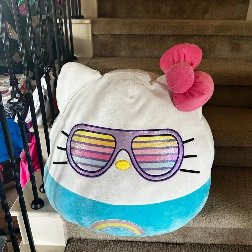 Hello Kitty Plush with Pink Bow and Rainbow Sunglasses